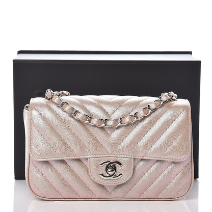 Chanel Iridescent Caviar Chevron Quilted Mini Rectangular Flap Light Gold 11 of 11