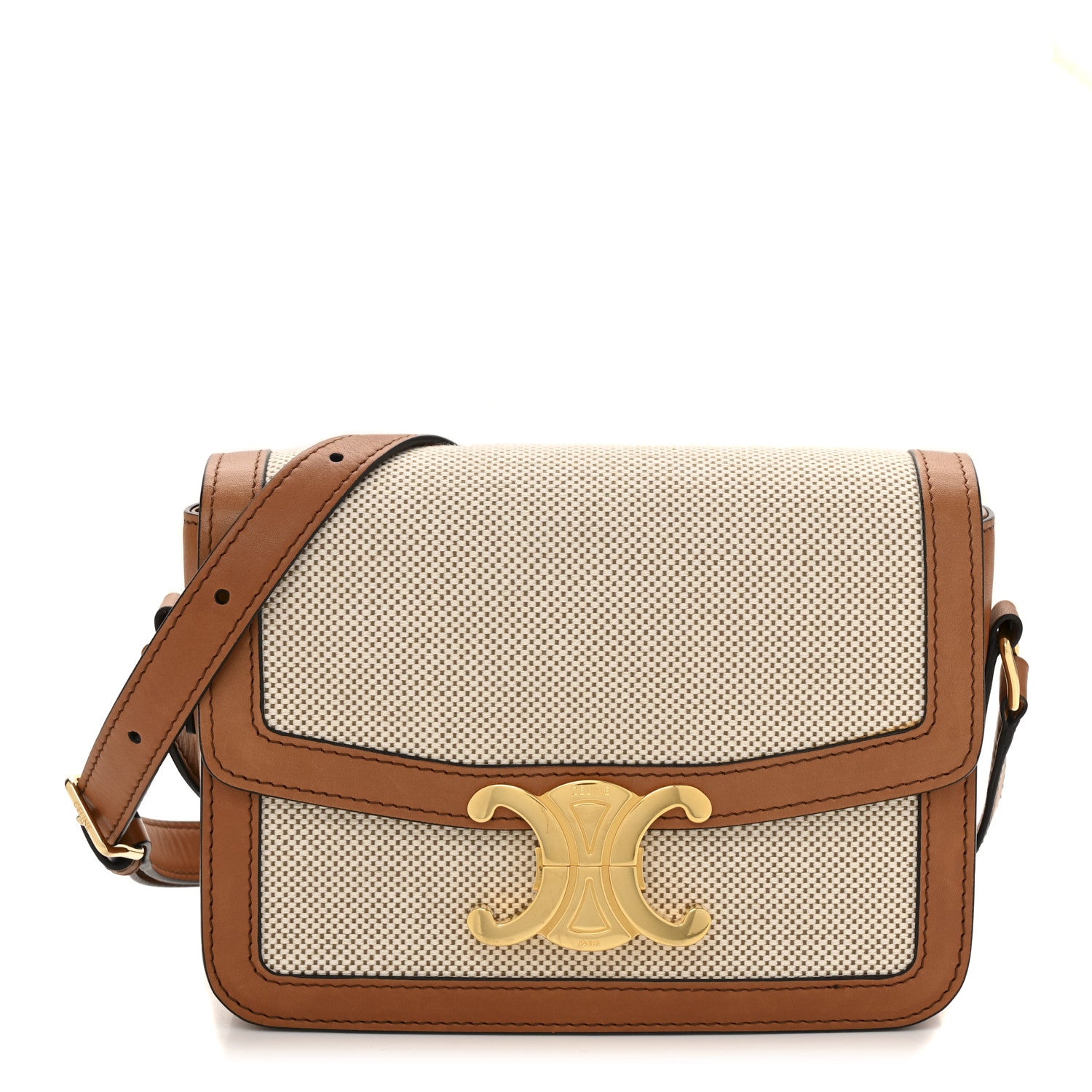 Celine Textile Natural Calfskin Teen Triomphe White Tan 1 of 14