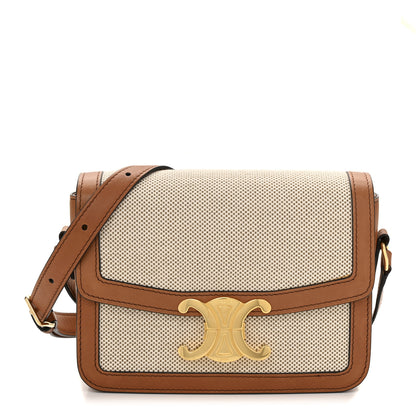 Celine Textile Natural Calfskin Teen Triomphe White Tan 1 of 14