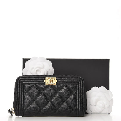 Chanel Caviar Quilted Boy Small Zip Around Wallet Black 9 of 9