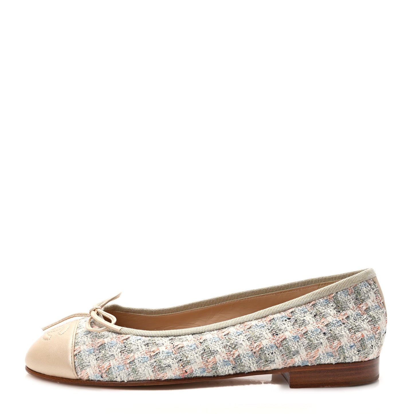 Tweed Lambskin Cap Toe Ballerina Flats 35.5 Beige Multicolor