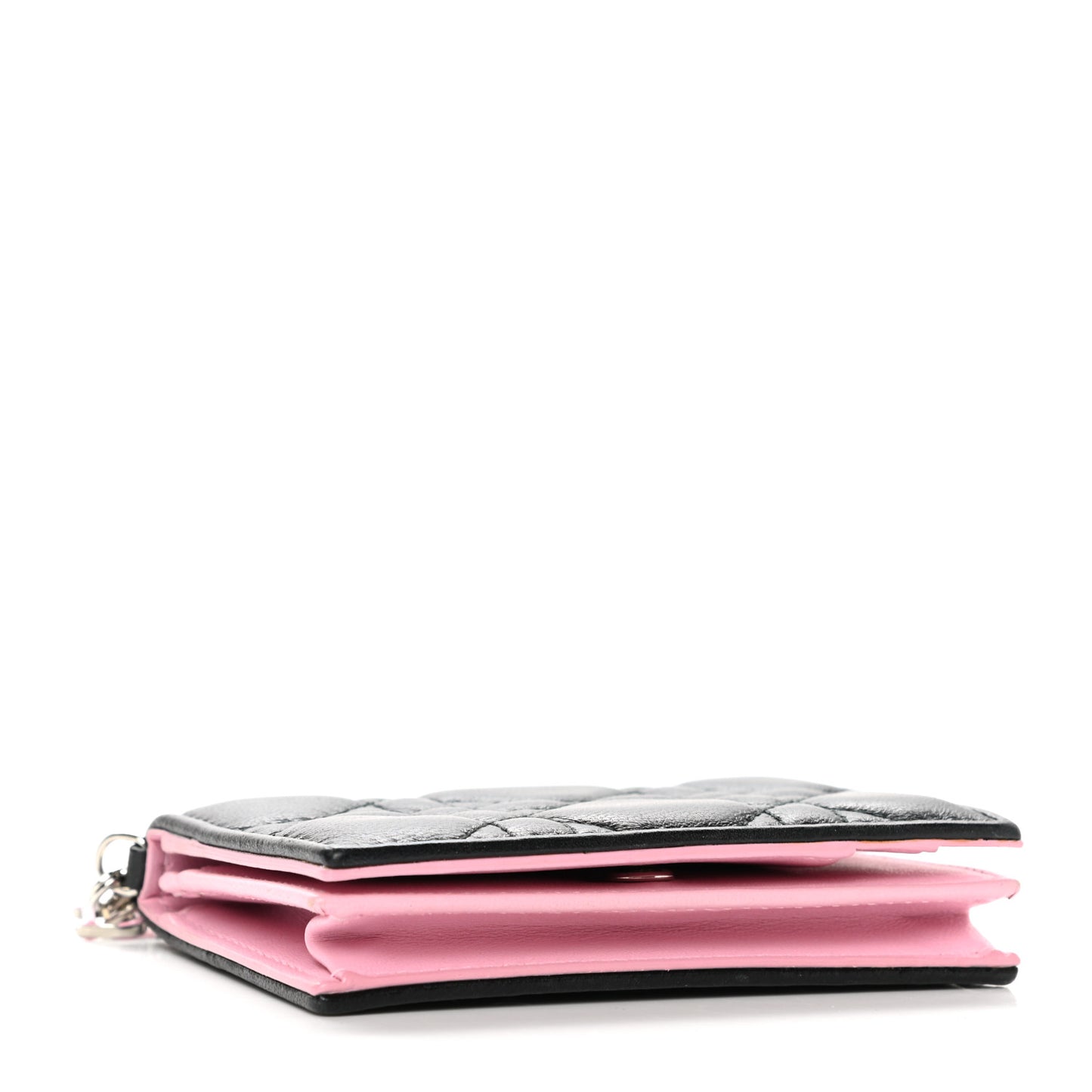 Lambskin Cannage Bi-Color Small Lady Dior Flap Card Holder Black Pink