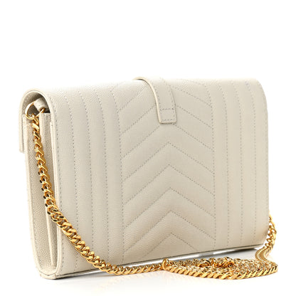 Saint Laurent Grain De Poudre Mixed Matelasse Triquilt Monogram Chain Wallet Crema Soft 2 of 9
