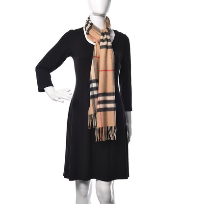 Burberry Cashmere Giant Check Fringe Scarf Camel 2 of 5