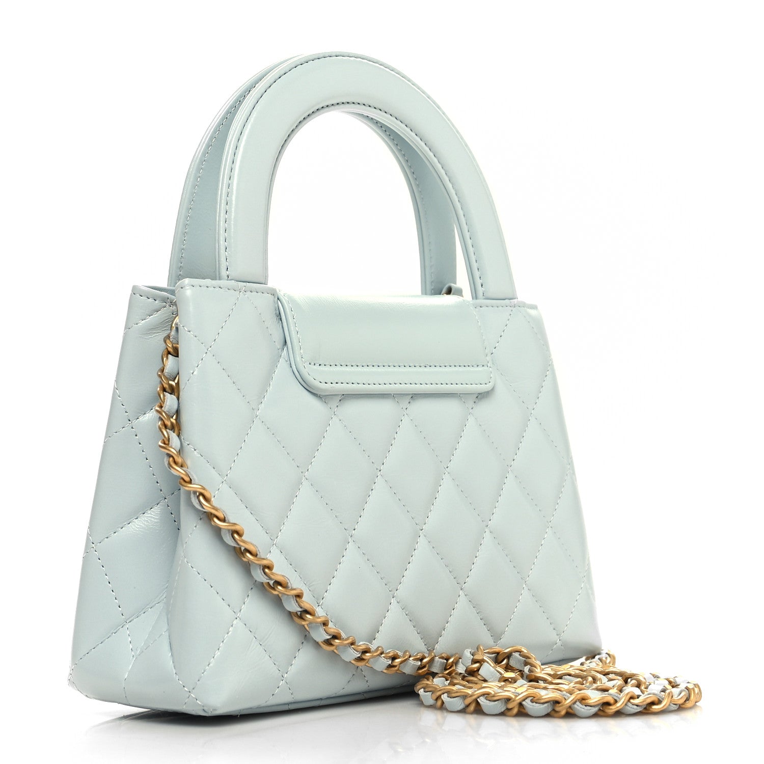 Chanel Shiny Aged Calfskin Quilted Nano Kelly Shopper Light Blue 3 of 11