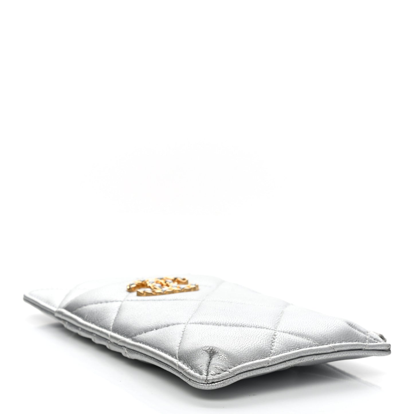 Lambskin Quilted Chanel 19 Phone and Card Holder Silver