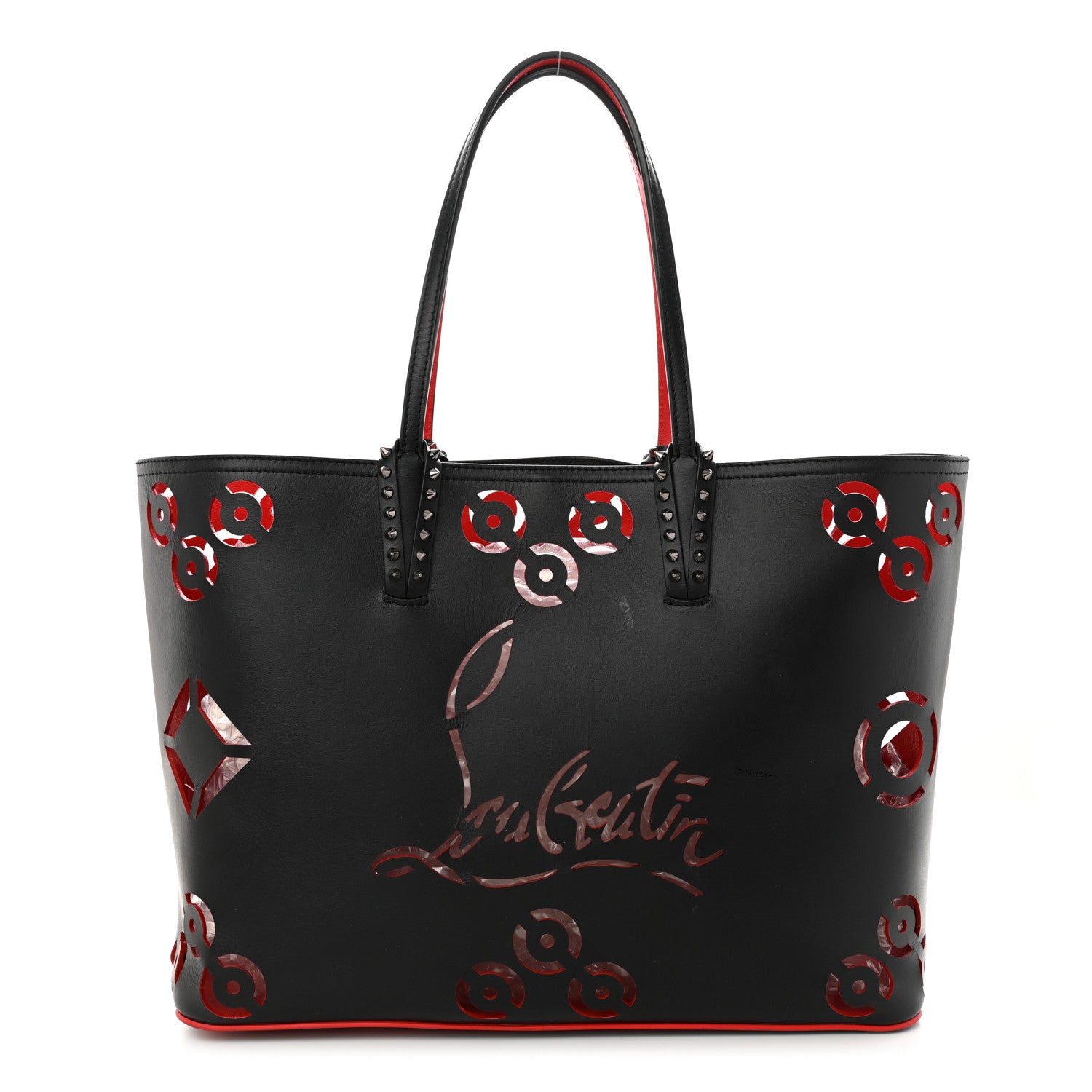 Christian Louboutin Calfskin Loubinthesky Perforated Cabarock Spikes Tote Black 1 of 11