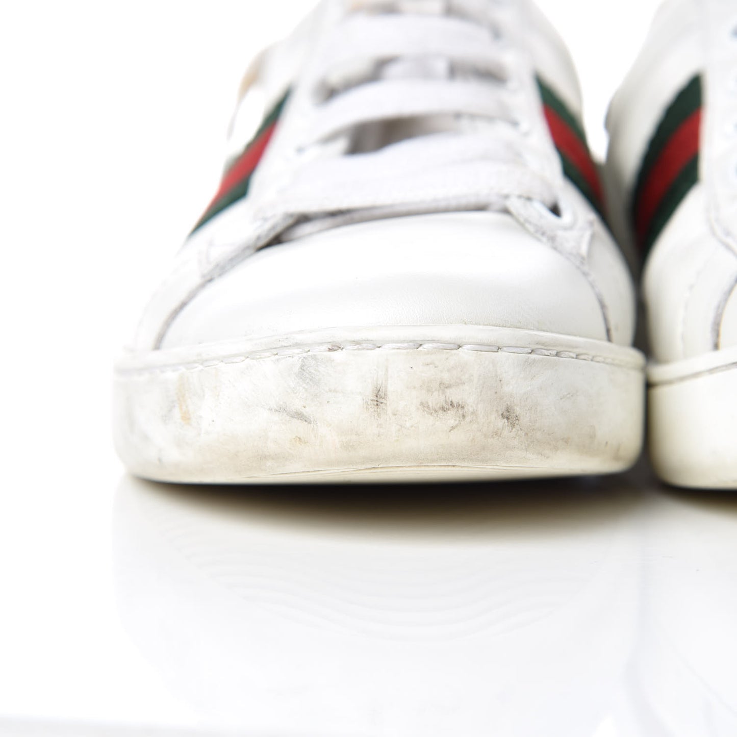 Calfskin Crocodile Web Womens Ace Sneakers 35 White Green