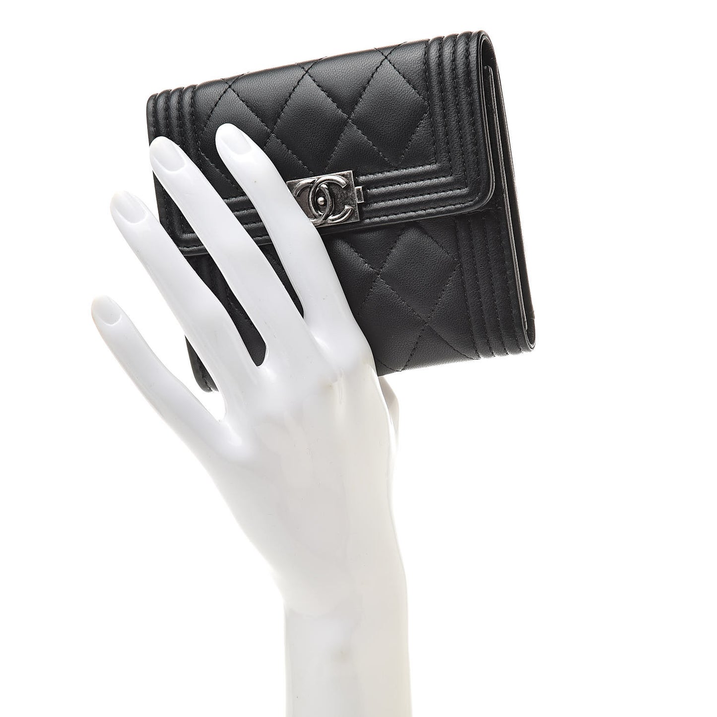Lambskin Quilted Compact Boy Wallet Black