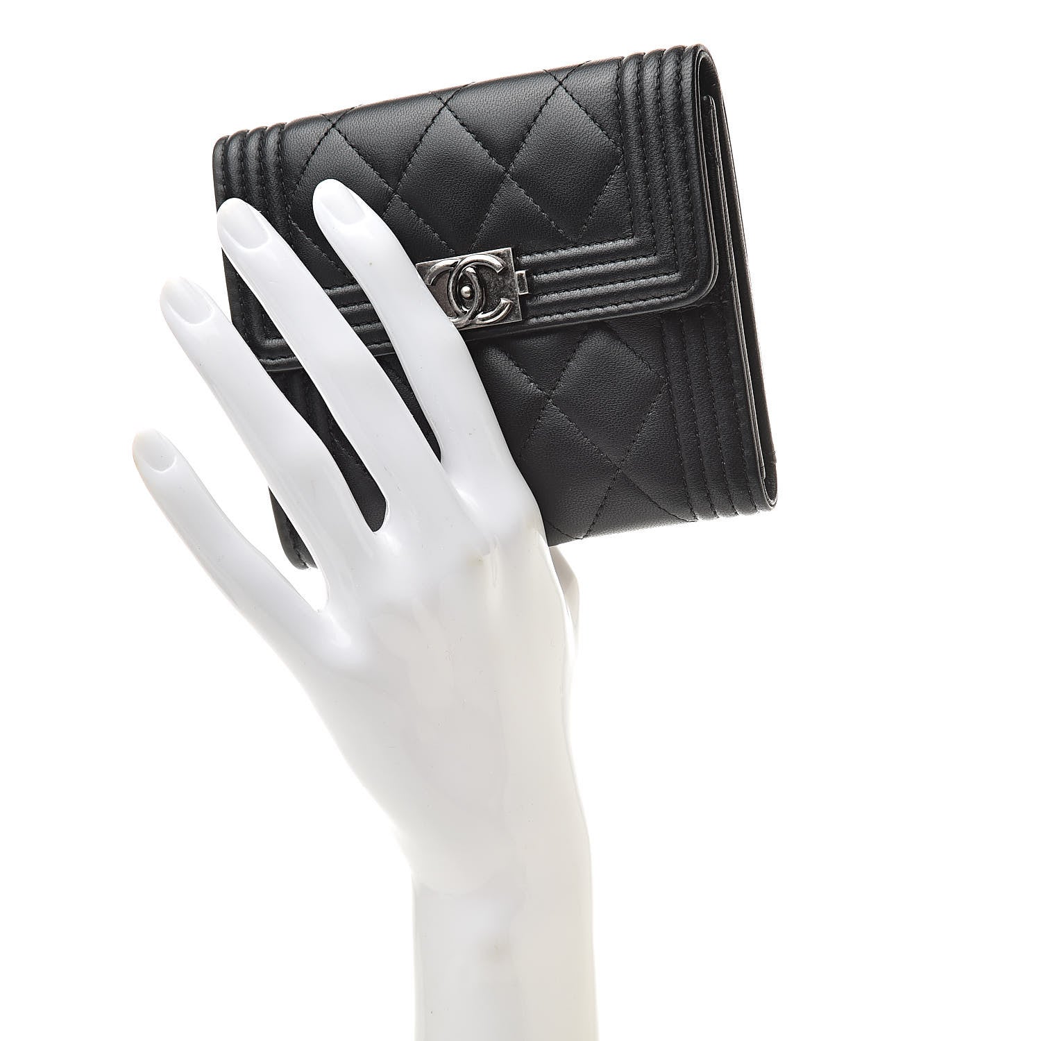 Chanel Lambskin Quilted Compact Boy Wallet Black 2 of 10