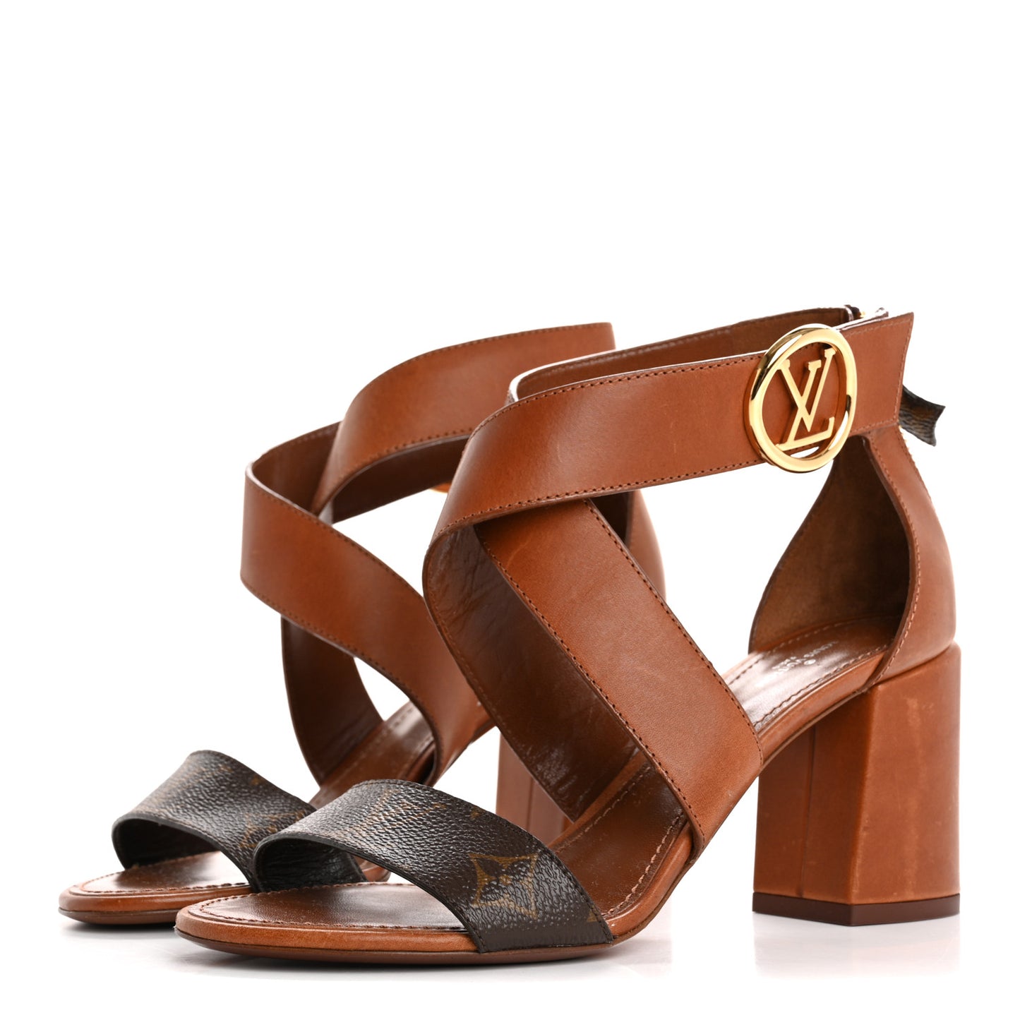 Calfskin Monogram Horizon Sandals 37.5 Cognac Brown