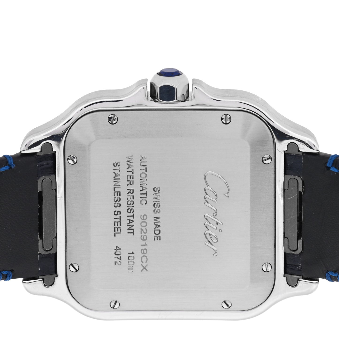 Stainless Steel Alligator 39.8mm Santos De Cartier Automatic Watch Blue