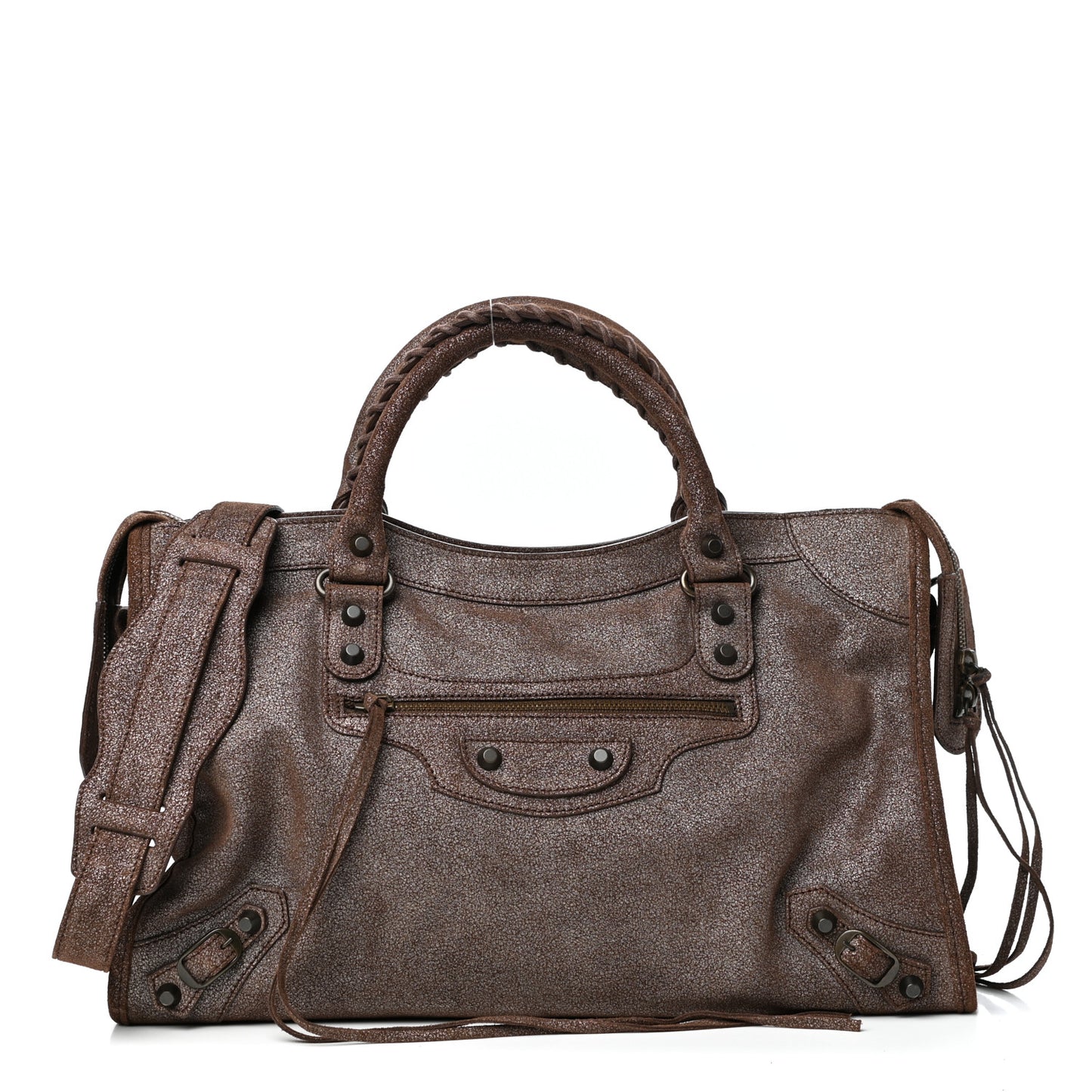 Metallic Craquele Calfskin Classic Hardware City Bronze
