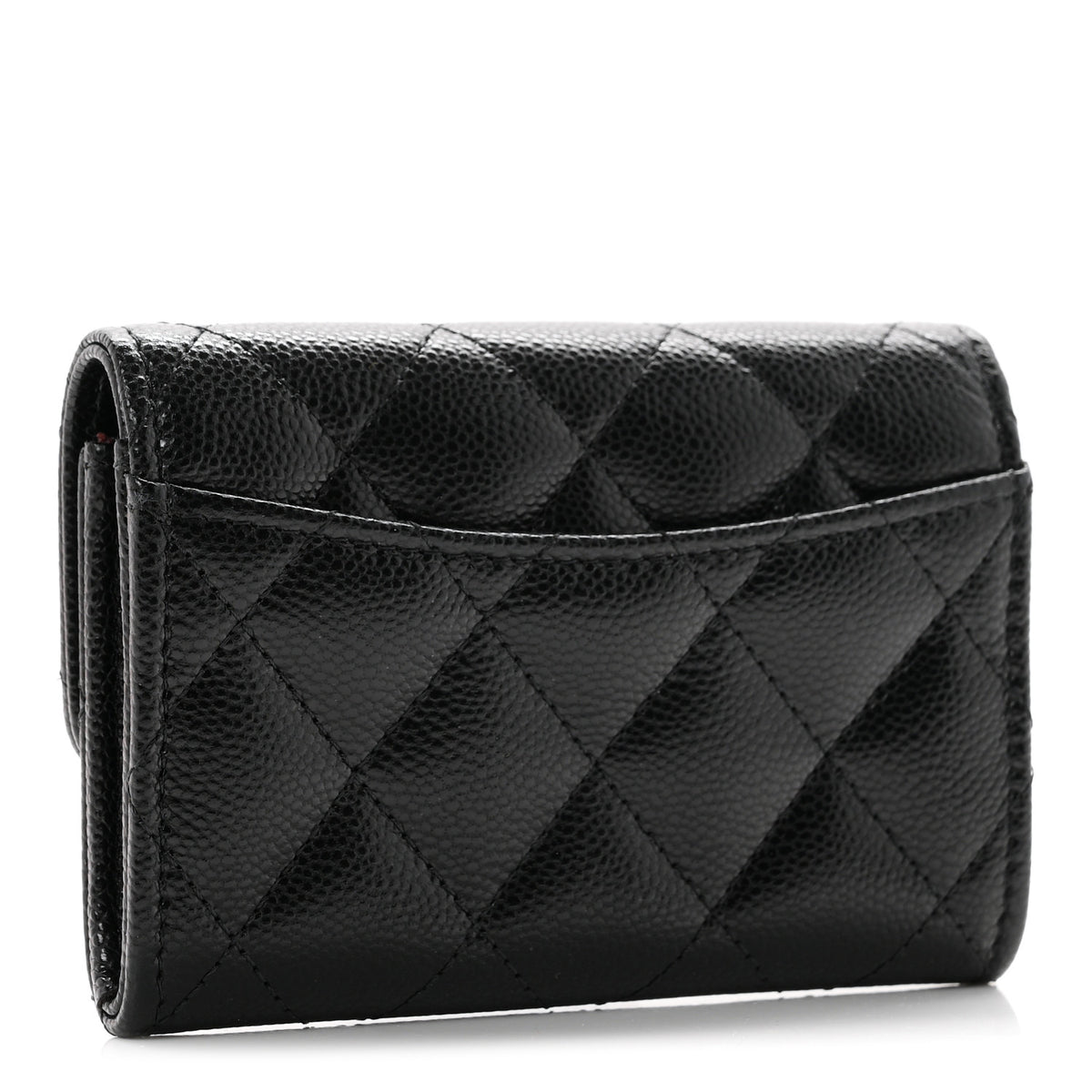 Caviar Quilted Flap Card Holder Black