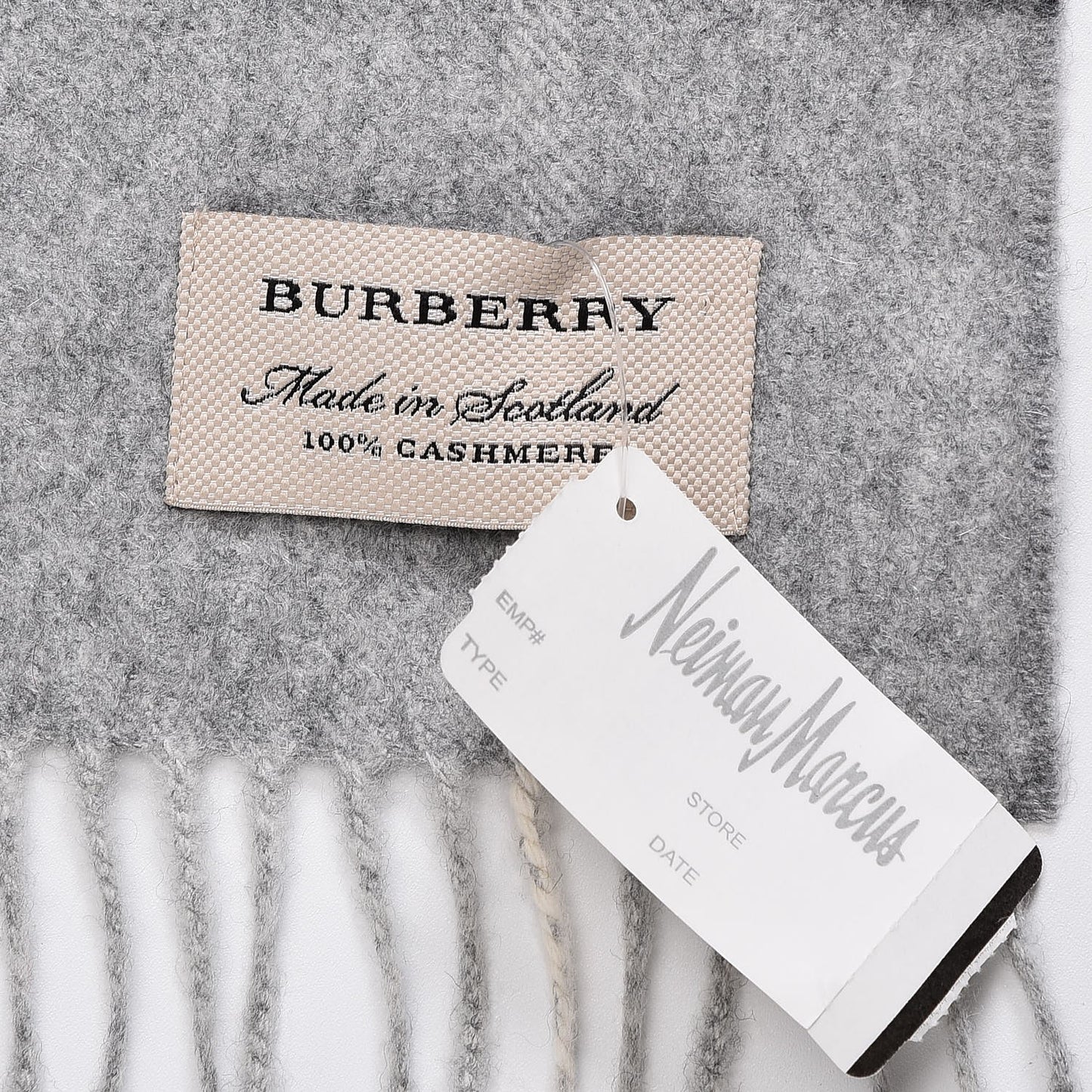 Cashmere Giant Check Fringe Scarf Pale Grey