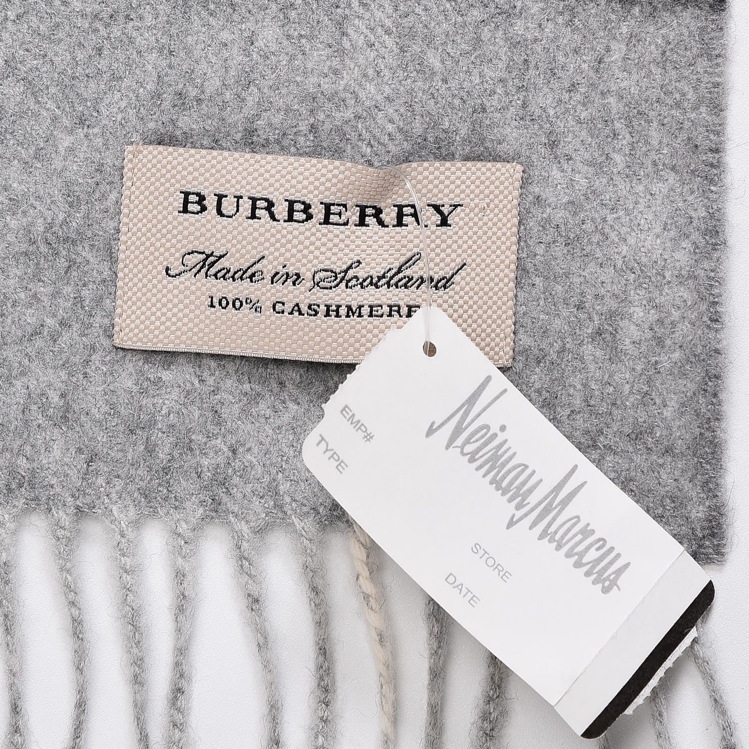 Burberry Cashmere Giant Check Fringe Scarf Pale Grey 4 of 5