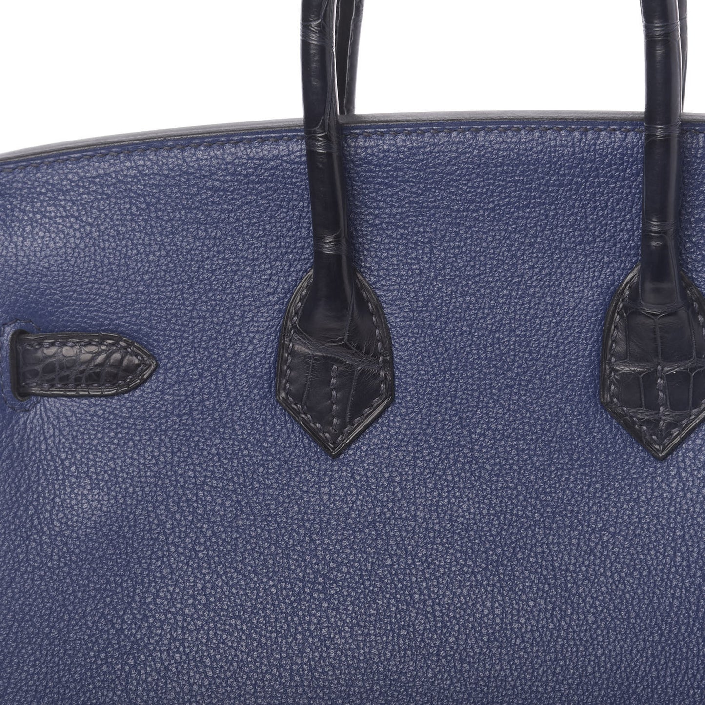 Taurillon Novillo Matte Alligator Birkin Touch 25 Bleu Saphir Marine