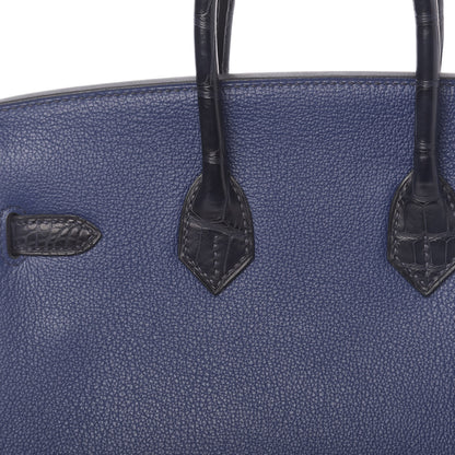 Hermes Taurillon Novillo Matte Alligator Birkin Touch 25 Bleu Saphir Marine 12 of 38