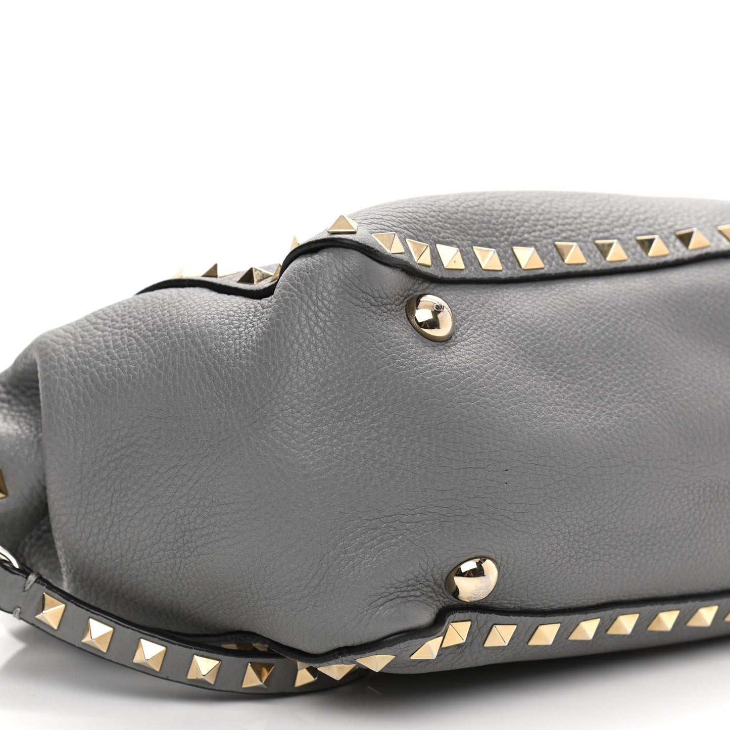Grained Calfskin Small Rockstud Tote Grey