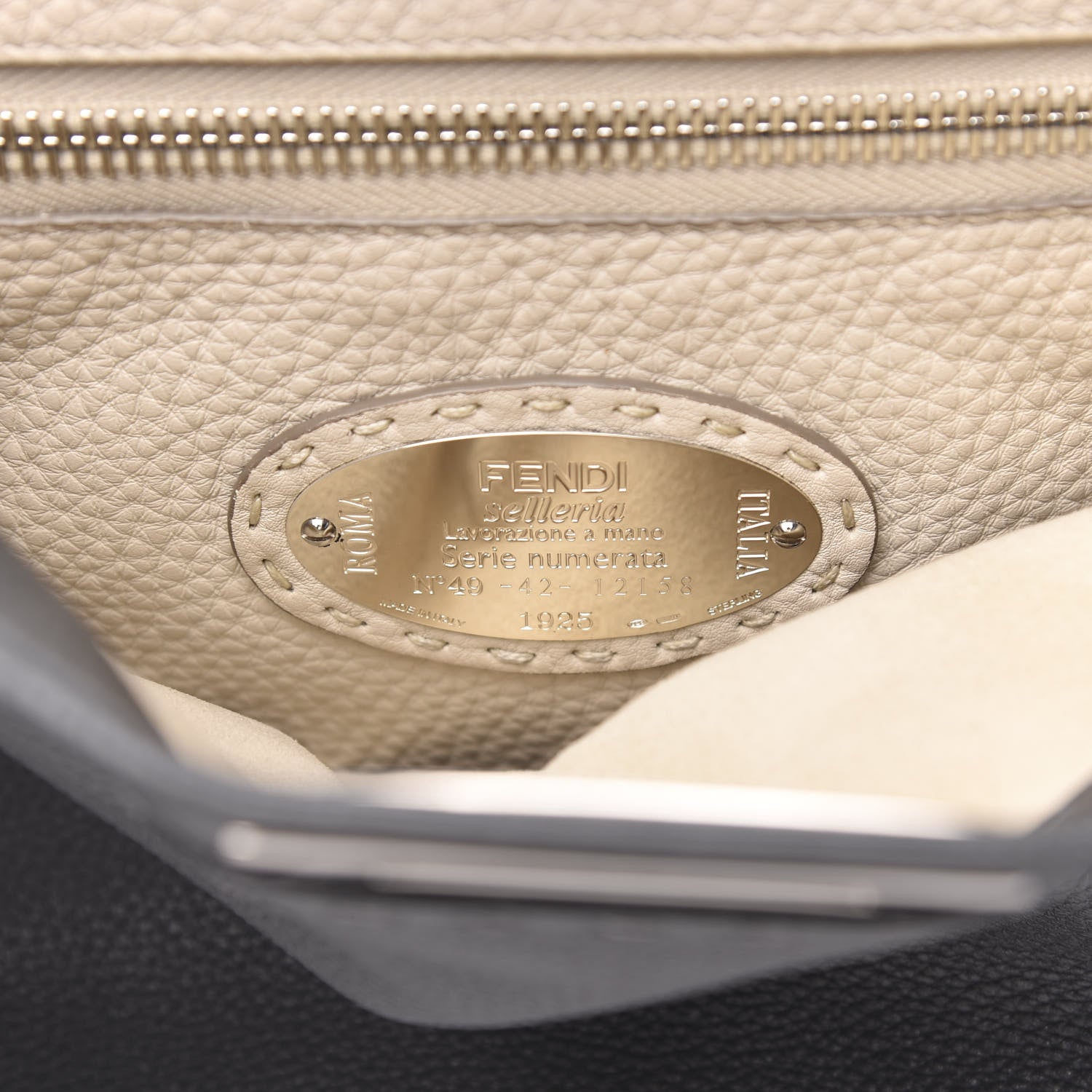 Fendi Cuoio Romano Selleria Bi-Color Medium Peekaboo Iconic Satchel Asfalto Latte 7 of 10