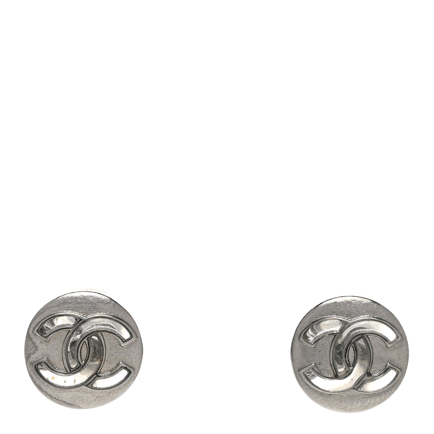 Metal CC Round Earrings Silver