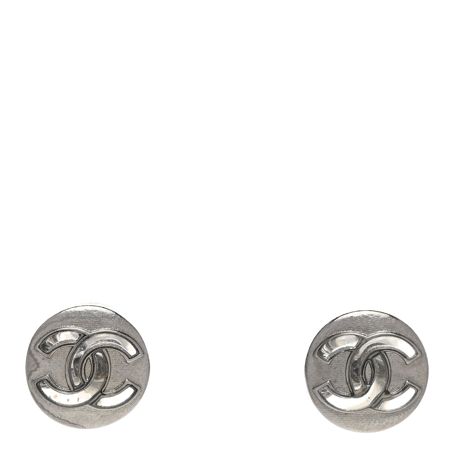 Chanel Metal CC Round Earrings Silver 1 of 5