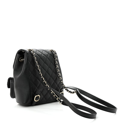 Chanel Shiny Caviar Quilted Medium Duma Pockets Drawstring Backpack Black 3 of 10