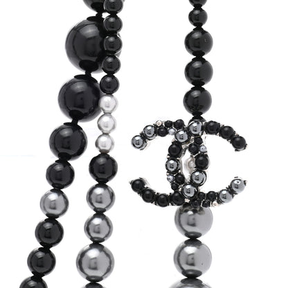 Chanel Resin Pearl Beaded CC Multi Strand Long Necklace Black Silver 4 of 7