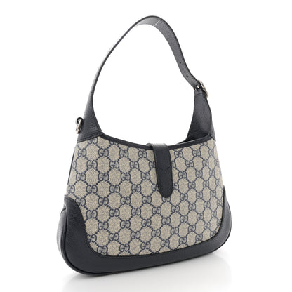 Gucci GG Supreme Monogram Textured Dollar Calfskin Web Small Jackie 1961 Hobo Beige Blue 3 of 10