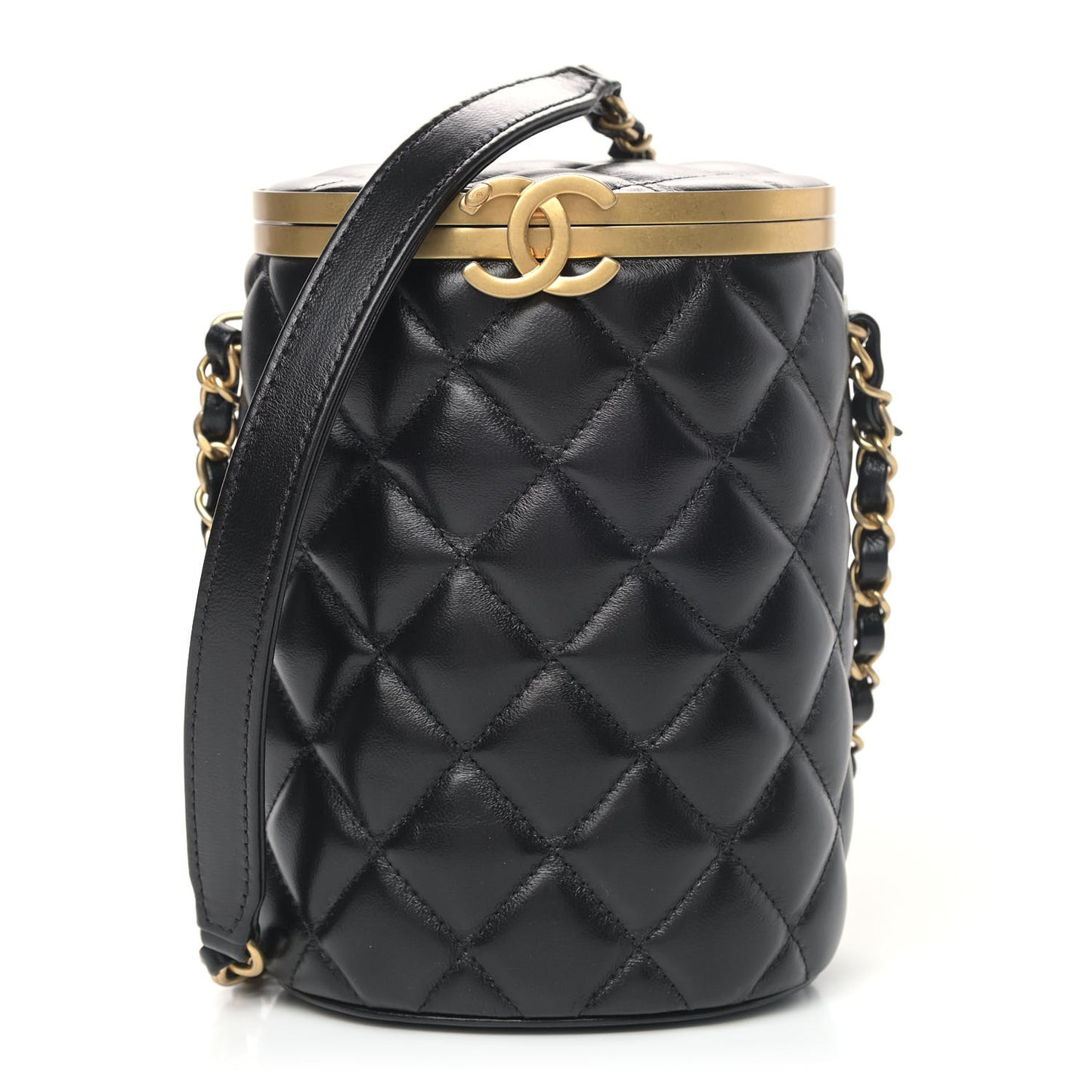 Lambskin Quilted Crown Box Bag Black