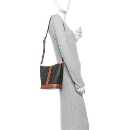Celine Triomphe Canvas Calfskin Small Bucket Bag Tan 2 of 10