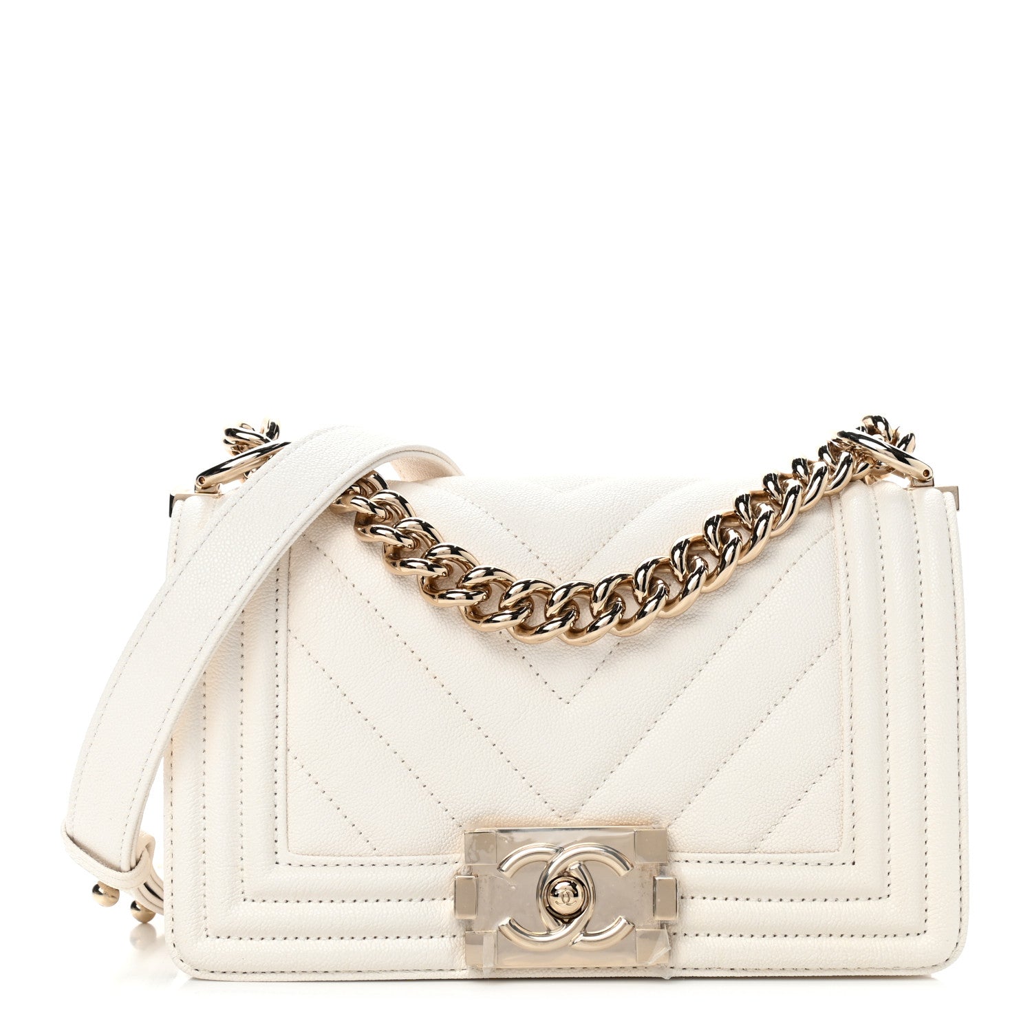 Chanel Caviar Chevron Quilted Small Boy Flap White 1 of 9