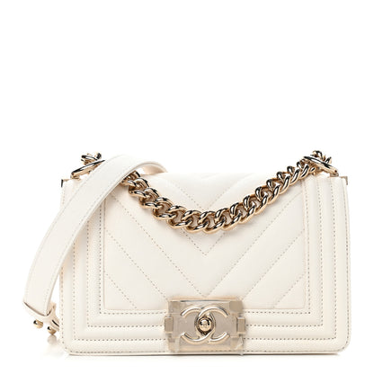 Chanel Caviar Chevron Quilted Small Boy Flap White 1 of 9