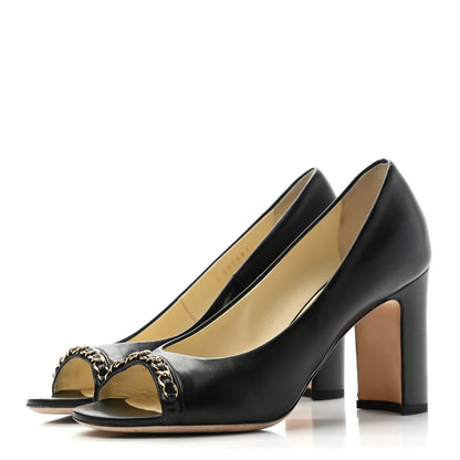 Chanel Lambskin Peep Toe CC Pumps 37 Black 3 of 12