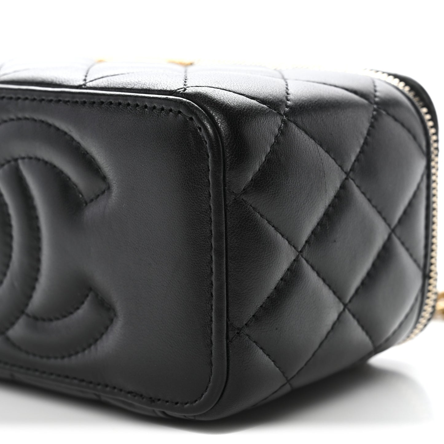 Lambskin Quilted Small Pillow Crush Vanity Case With Chain Black