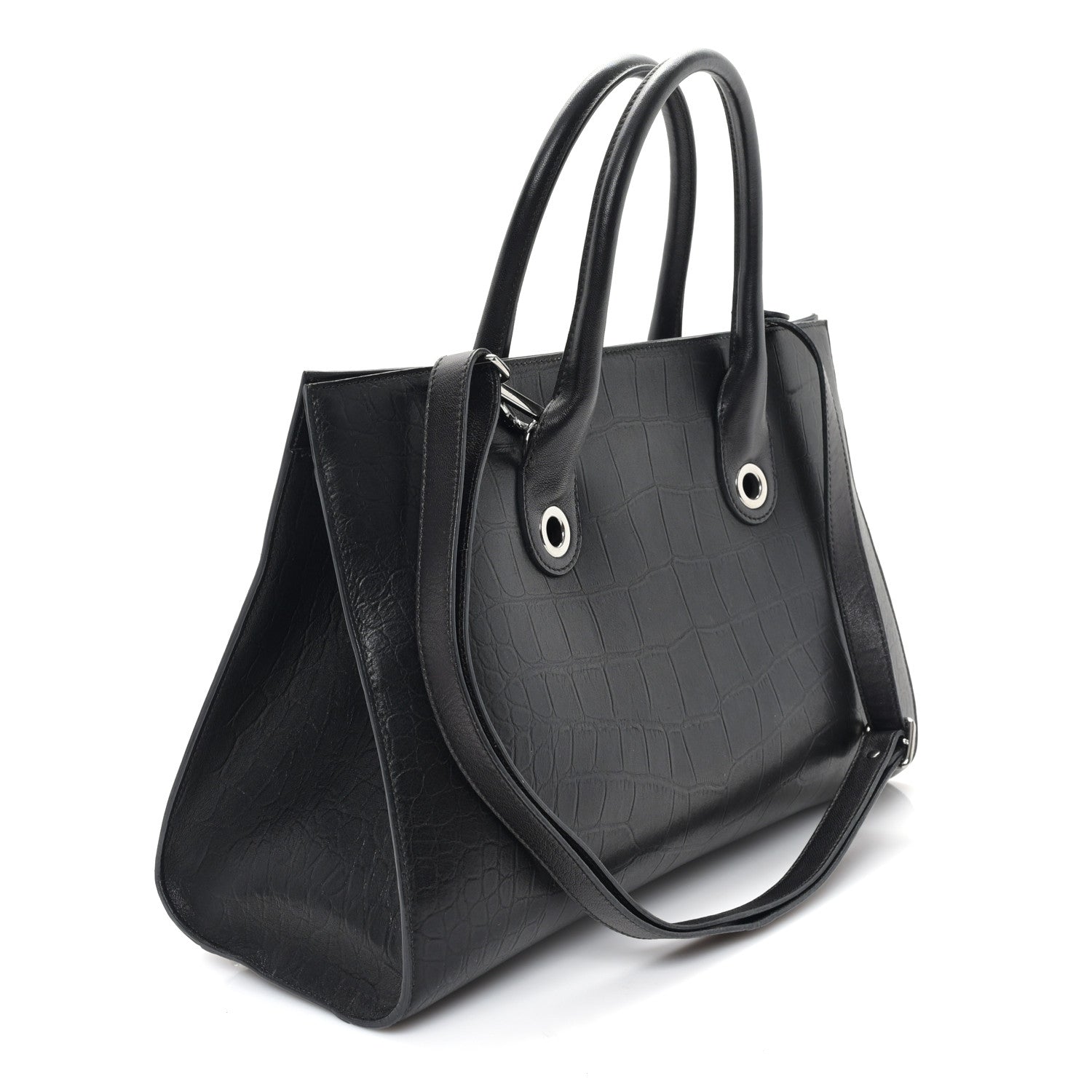 Jimmy Choo Crocodile Embossed Calfskin Riley Tote Black 1730009