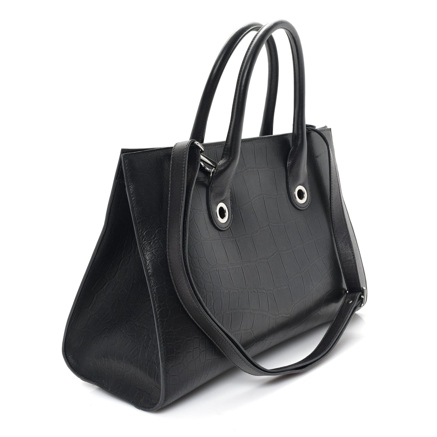 Crocodile Embossed Calfskin Riley Tote Black