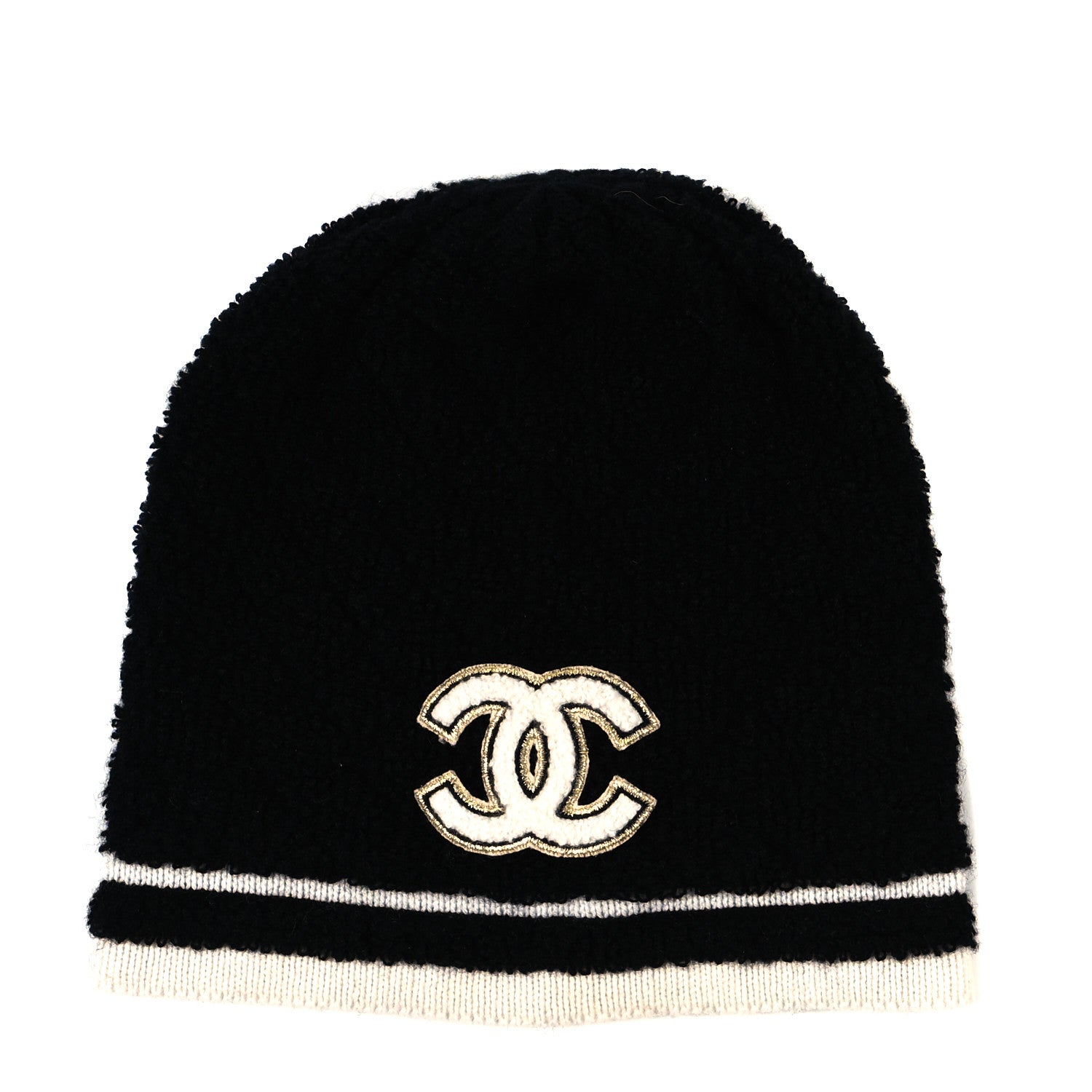 Chanel Cashmere CC Beanie Hat Black White 1 of 3