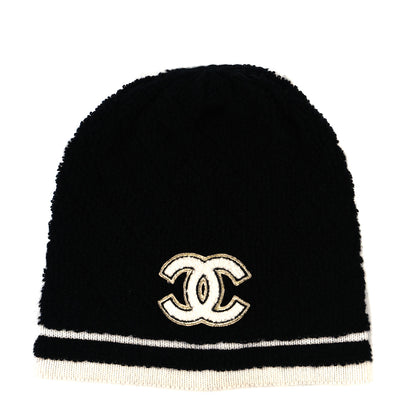 Chanel Cashmere CC Beanie Hat Black White 1 of 3
