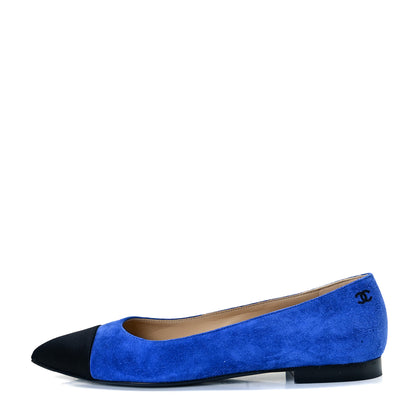 Chanel Suede Satin Cap Toe Gabrielle Ballerina Flats 39 Royal Blue Black 1 of 11