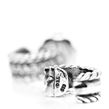 David Yurman Sterling Silver Diamond 12mm Cable Hoop Earrings 4 of 4