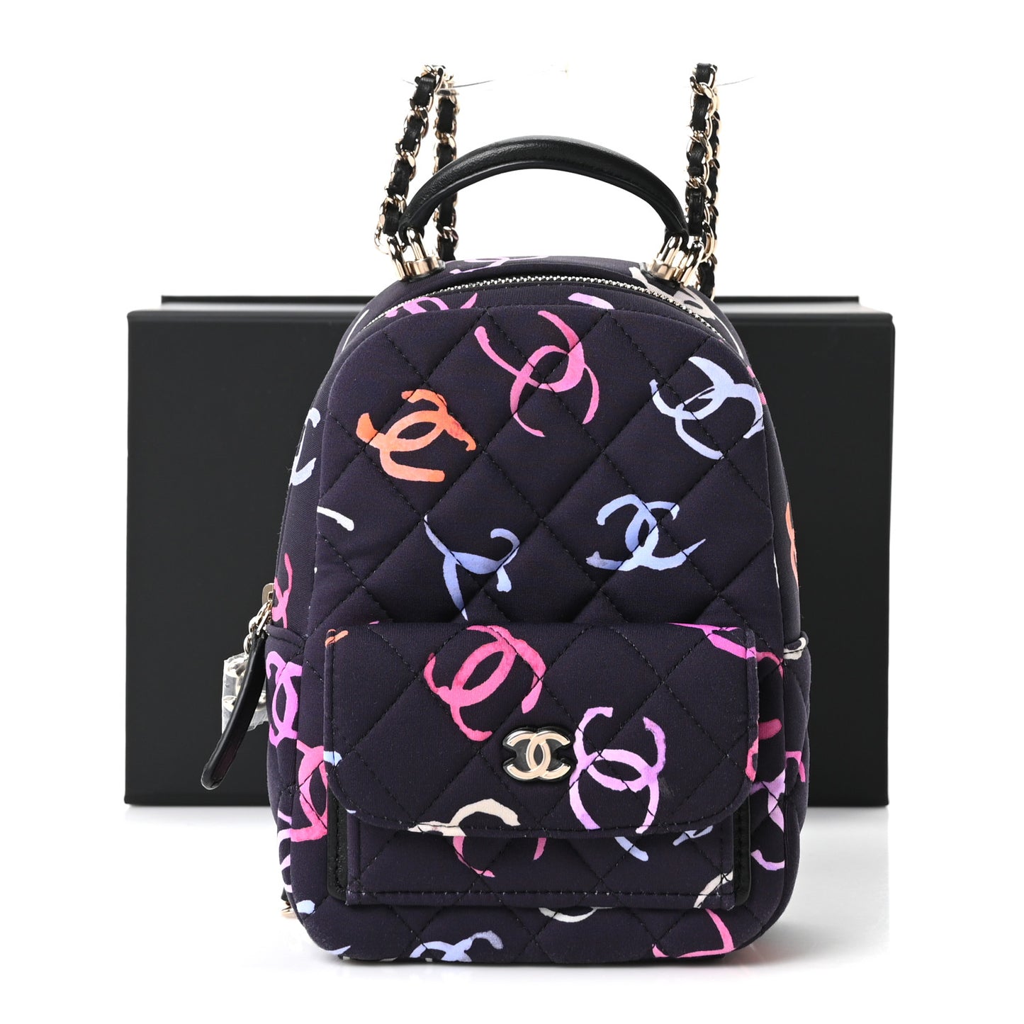 Printed Fabric Quilted CC Mini Classic Backpack Black Multicolor