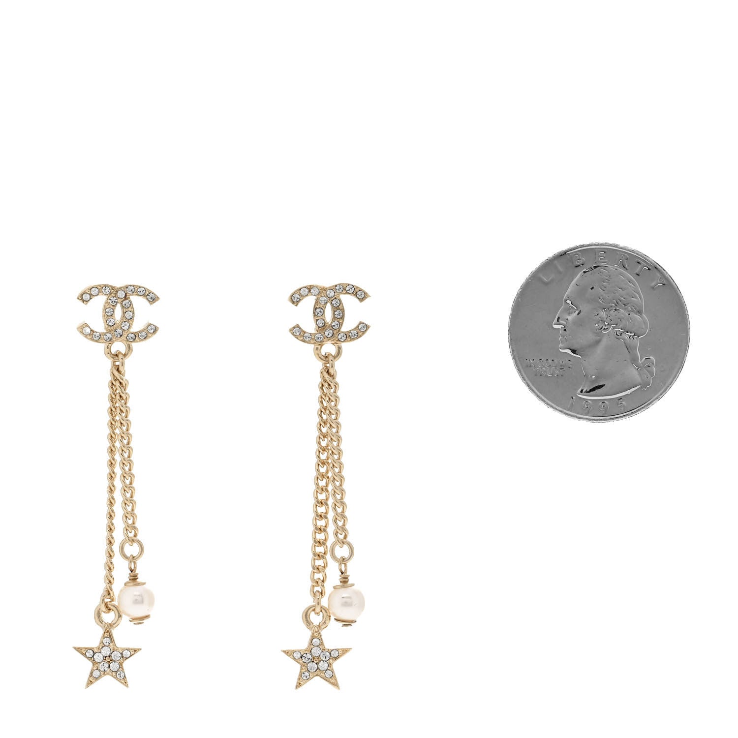 Chanel Crystal Pearl CC Star Drop Earrings Gold 2 of 5