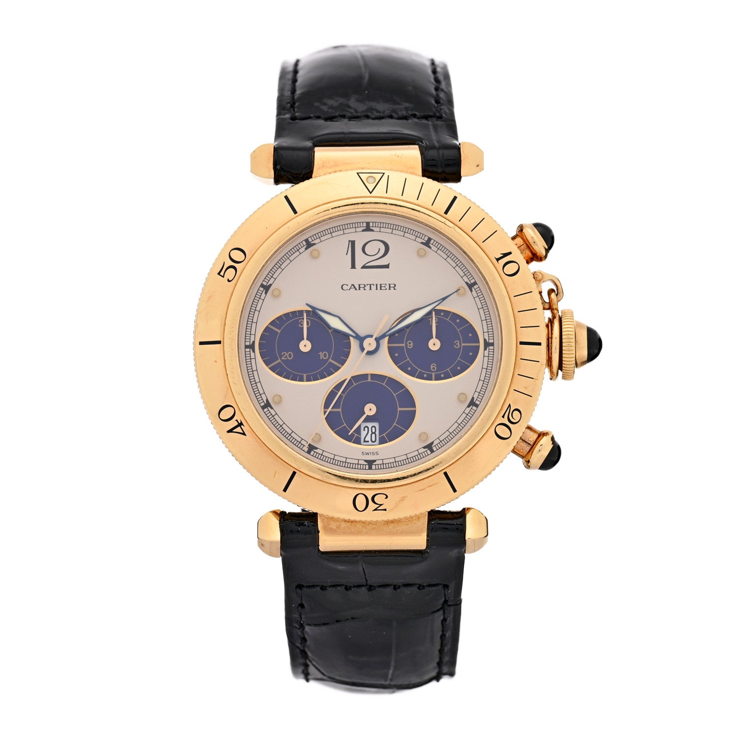Cartier 18K Yellow Gold Alligator 38mm Pasha Chronograph Quartz Watch 1 of 5