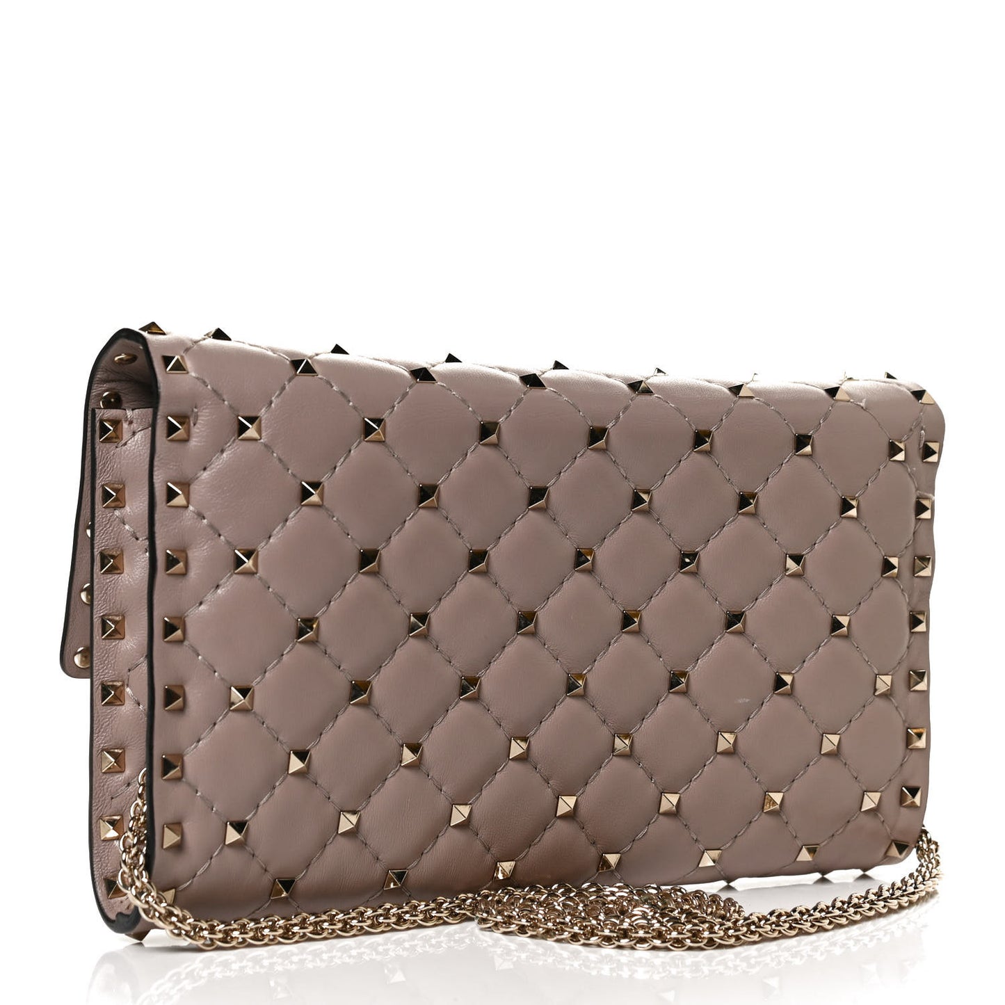Lambskin Rockstud Spike Wallet on Chain Poudre