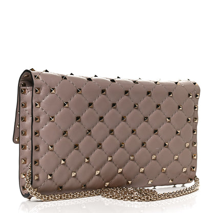 Valentino Garavani Lambskin Rockstud Spike Wallet on Chain Poudre 3 of 13