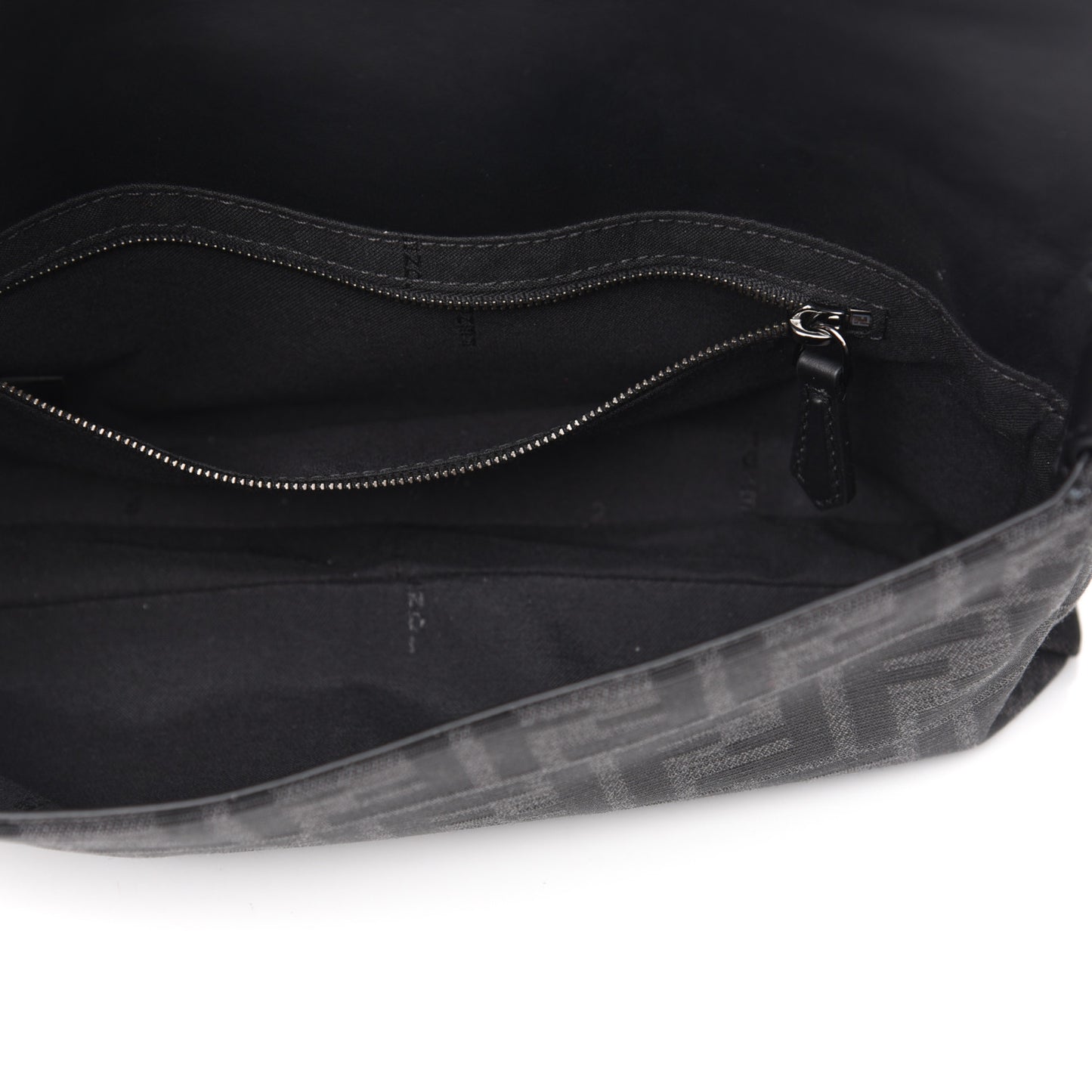 Recycled Fabric Jacquard Vitello Grace FF 1974 Belt Baguette Bag Asfalto Black