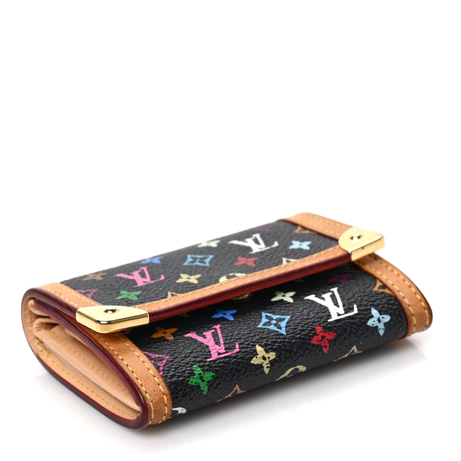 Louis Vuitton Monogram Multicolor Porte-Monnaie Plat Coin Purse Black 4 of 7