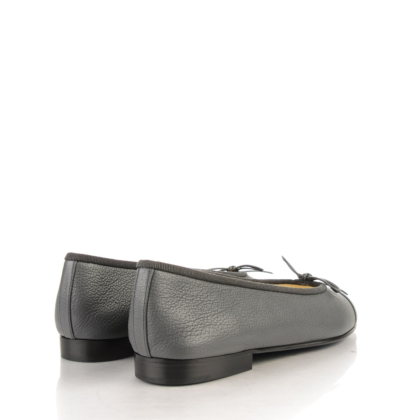 Patent Goatskin Cap Toe Ballerina Flats 36 Grey