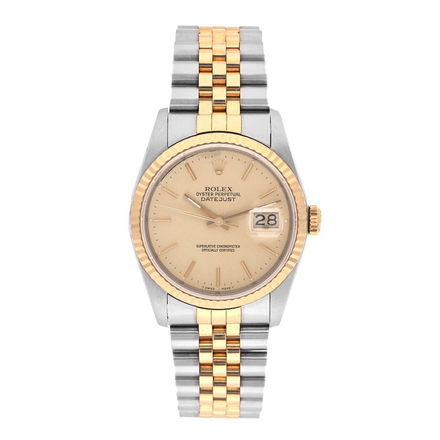 Stainless Steel 18K Yellow Gold 36mm Oyster Perpetual Datejust Watch Champagne 16233